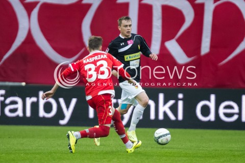  16.05.2014 LODZ <br />
PILKA NOZNA POLSKA POLISH T-MOBILE EKSTRAKLASA GRUPA SPADKOWA SEZON SEASON 2013/2014 FOOTBALL WIDZEW LODZ - JAGIELLONIA BIALYSTOK<br />
N/Z MACIEJ GAJOS GOL BRAMKA<br />
 