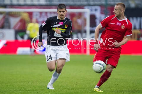  16.05.2014 LODZ <br />
PILKA NOZNA POLSKA POLISH T-MOBILE EKSTRAKLASA GRUPA SPADKOWA SEZON SEASON 2013/2014 FOOTBALL WIDZEW LODZ - JAGIELLONIA BIALYSTOK<br />
N/Z RAFAL AUGUSTYNIAK ADAM DZWIGALA<br />
 
