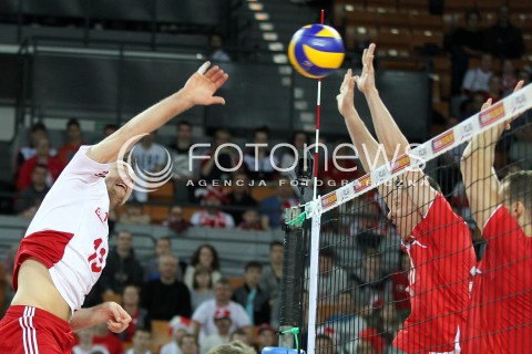  16.05.2014 WROCLAW <br />SIATKOWKA MEZCZYZN <br />TURNIEJ KWALIFIKACYJNY DO MISTRZOSTW EUROPY 2015<br />2015 FIVB WORLD CHAMPIONSHIP - EUROPEAN QUALIFICATION MEN <br />MECZ POLSKA - LOTWA ( POLAND - LATVIA ) <br />N/Z MICHAL KUBIAK <br /> 