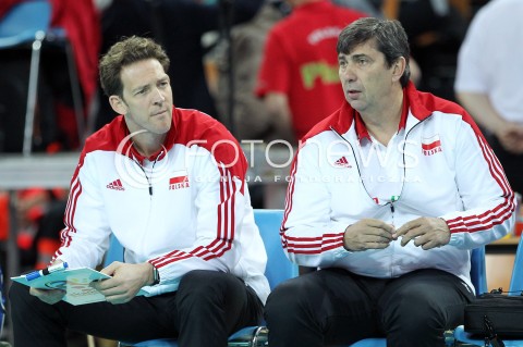  16.05.2014 WROCLAW <br />SIATKOWKA MEZCZYZN <br />TURNIEJ KWALIFIKACYJNY DO MISTRZOSTW EUROPY 2015<br />2015 FIVB WORLD CHAMPIONSHIP - EUROPEAN QUALIFICATION MEN <br />MECZ POLSKA - LOTWA ( POLAND - LATVIA ) <br />N/Z STEPHANE ANTIGA TRENER ( HEAD COACH ) PHILIPPE BLAIN II-TRENER ( ASSISTANT COACH ) <br /> 