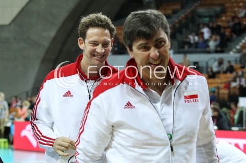  16.05.2014 WROCLAW <br />SIATKOWKA MEZCZYZN <br />TURNIEJ KWALIFIKACYJNY DO MISTRZOSTW EUROPY 2015<br />2015 FIVB WORLD CHAMPIONSHIP - EUROPEAN QUALIFICATION MEN <br />MECZ POLSKA - LOTWA ( POLAND - LATVIA ) <br />N/Z STEPHANE ANTIGA TRENER ( HEAD COACH ) PHILIPPE BLAIN II-TRENER ( ASSISTANT COACH ) RADOSC EMOCJE <br /> 