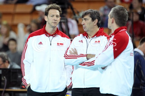  16.05.2014 WROCLAW <br />SIATKOWKA MEZCZYZN <br />TURNIEJ KWALIFIKACYJNY DO MISTRZOSTW EUROPY 2015<br />2015 FIVB WORLD CHAMPIONSHIP - EUROPEAN QUALIFICATION MEN <br />MECZ POLSKA - LOTWA ( POLAND - LATVIA ) <br />N/Z STEPHANE ANTIGA TRENER ( HEAD COACH ) PHILIPPE BLAIN II-TRENER ( ASSISTANT COACH ) <br /> 