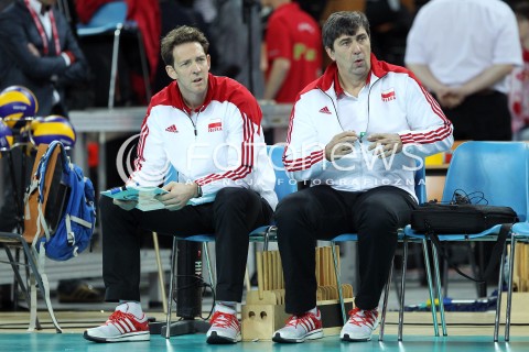  16.05.2014 WROCLAW <br />SIATKOWKA MEZCZYZN <br />TURNIEJ KWALIFIKACYJNY DO MISTRZOSTW EUROPY 2015<br />2015 FIVB WORLD CHAMPIONSHIP - EUROPEAN QUALIFICATION MEN <br />MECZ POLSKA - LOTWA ( POLAND - LATVIA ) <br />N/Z STEPHANE ANTIGA TRENER ( HEAD COACH ) PHILIPPE BLAIN II-TRENER ( ASSISTANT COACH ) <br /> 