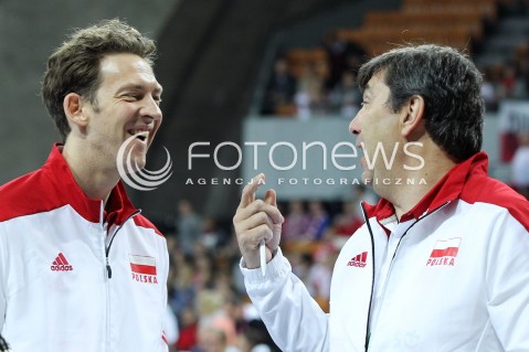  16.05.2014 WROCLAW <br />SIATKOWKA MEZCZYZN <br />TURNIEJ KWALIFIKACYJNY DO MISTRZOSTW EUROPY 2015<br />2015 FIVB WORLD CHAMPIONSHIP - EUROPEAN QUALIFICATION MEN <br />MECZ POLSKA - LOTWA ( POLAND - LATVIA ) <br />N/Z STEPHANE ANTIGA TRENER ( HEAD COACH ) PHILIPPE BLAIN II-TRENER ( ASSISTANT COACH ) RADOSC EMOCJE <br /> 