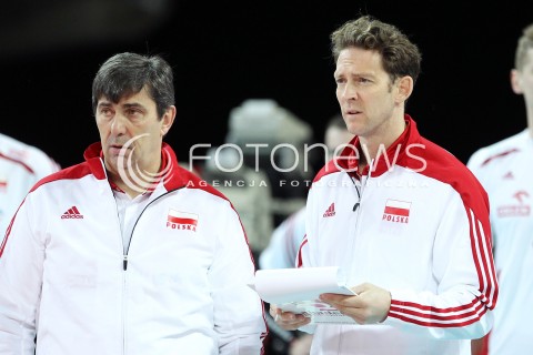  16.05.2014 WROCLAW <br />SIATKOWKA MEZCZYZN <br />TURNIEJ KWALIFIKACYJNY DO MISTRZOSTW EUROPY 2015<br />2015 FIVB WORLD CHAMPIONSHIP - EUROPEAN QUALIFICATION MEN <br />MECZ POLSKA - LOTWA ( POLAND - LATVIA ) <br />N/Z STEPHANE ANTIGA TRENER ( HEAD COACH ) PHILIPPE BLAIN II-TRENER ( ASSISTANT COACH ) <br /> 