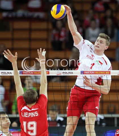  16.05.2014 WROCLAW <br />SIATKOWKA MEZCZYZN <br />TURNIEJ KWALIFIKACYJNY DO MISTRZOSTW EUROPY 2015<br />2015 FIVB WORLD CHAMPIONSHIP - EUROPEAN QUALIFICATION MEN <br />MECZ POLSKA - LOTWA ( POLAND - LATVIA ) <br />N/Z PIOTR NOWAKOWSKI <br /> 