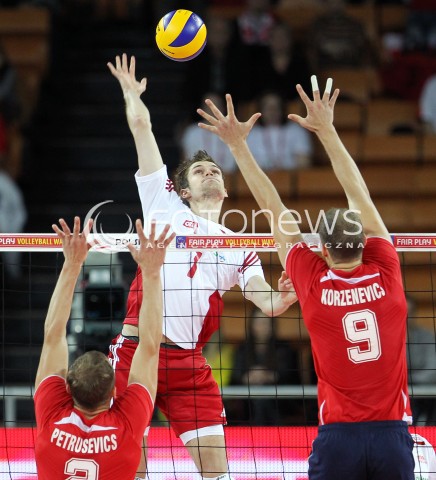  16.05.2014 WROCLAW <br />SIATKOWKA MEZCZYZN <br />TURNIEJ KWALIFIKACYJNY DO MISTRZOSTW EUROPY 2015<br />2015 FIVB WORLD CHAMPIONSHIP - EUROPEAN QUALIFICATION MEN <br />MECZ POLSKA - LOTWA ( POLAND - LATVIA ) <br />N/Z KAROL KLOS<br /> 