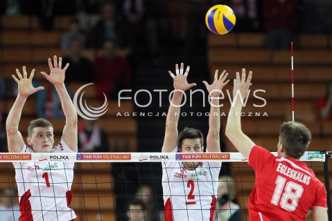  16.05.2014 WROCLAW <br />SIATKOWKA MEZCZYZN <br />TURNIEJ KWALIFIKACYJNY DO MISTRZOSTW EUROPY 2015<br />2015 FIVB WORLD CHAMPIONSHIP - EUROPEAN QUALIFICATION MEN <br />MECZ POLSKA - LOTWA ( POLAND - LATVIA ) <br />N/Z PIOTR NOWAKOWSKI MICHAL WINIARSKI <br /> 