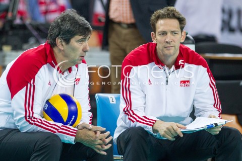  17.05.2014 WROCLAW <br />SIATKOWKA MEZCZYZN <br />TURNIEJ KWALIFIKACYJNY DO MISTRZOSTW EUROPY 2015<br />2015 FIVB WORLD CHAMPIONSHIP - EUROPEAN QUALIFICATION MEN <br />MECZ POLSKA - MACEDONIA ( POLAND - FYROM ) <br />N/Z STEPHANE ANTIGA TRENER ( HEAD COACH ) PHILIPPE BLAIN II-TRENER ( ASSISTANT COACH ) <br /> 