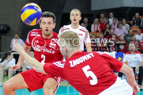  17.05.2014 WROCLAW <br />SIATKOWKA MEZCZYZN <br />TURNIEJ KWALIFIKACYJNY DO MISTRZOSTW EUROPY 2015<br />2015 FIVB WORLD CHAMPIONSHIP - EUROPEAN QUALIFICATION MEN <br />MECZ POLSKA - MACEDONIA ( POLAND - FYROM ) <br />N/Z PAWEL ZATORSKI MICHAL WINIARSKI PAWEL ZAGUMNY <br /> 