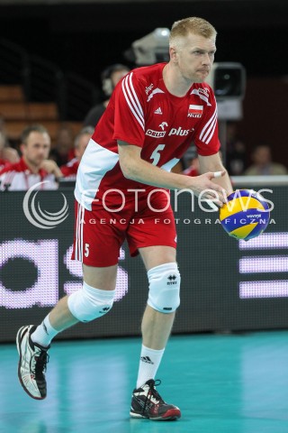  17.05.2014 WROCLAW <br />SIATKOWKA MEZCZYZN <br />TURNIEJ KWALIFIKACYJNY DO MISTRZOSTW EUROPY 2015<br />2015 FIVB WORLD CHAMPIONSHIP - EUROPEAN QUALIFICATION MEN <br />MECZ POLSKA - MACEDONIA ( POLAND - FYROM ) <br />N/Z PAWEL ZAGUMNY SYLWETKA <br /> 