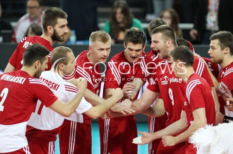  17.05.2014 WROCLAW <br />SIATKOWKA MEZCZYZN <br />TURNIEJ KWALIFIKACYJNY DO MISTRZOSTW EUROPY 2015<br />2015 FIVB WORLD CHAMPIONSHIP - EUROPEAN QUALIFICATION MEN <br />MECZ POLSKA - MACEDONIA ( POLAND - FYROM ) <br />N/Z PAWEL ZAGUMNY KAROL KLOS GRZEGORZ BOCIEK MARIUSZ WLAZLY MARCIN MOZDZONEK MICHAL KUBIAK RADOSC EMOCJE PAWEL ZATORSKI MICHAL WINIARSKI <br /> 