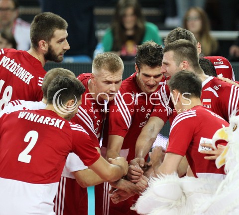  17.05.2014 WROCLAW <br />SIATKOWKA MEZCZYZN <br />TURNIEJ KWALIFIKACYJNY DO MISTRZOSTW EUROPY 2015<br />2015 FIVB WORLD CHAMPIONSHIP - EUROPEAN QUALIFICATION MEN <br />MECZ POLSKA - MACEDONIA ( POLAND - FYROM ) <br />N/Z MARCIN MOZDZONEK PAWEL ZAGUMNY KAROL KLOS GRZEGORZ BOCIEK RADOSC EMOCJE <br /> 