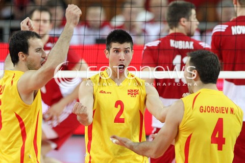  17.05.2014 WROCLAW <br />SIATKOWKA MEZCZYZN <br />TURNIEJ KWALIFIKACYJNY DO MISTRZOSTW EUROPY 2015<br />2015 FIVB WORLD CHAMPIONSHIP - EUROPEAN QUALIFICATION MEN <br />MECZ POLSKA - MACEDONIA ( POLAND - FYROM ) <br />N/Z GJORGI GJORGIEV RADOSC EMOCJE <br /> 