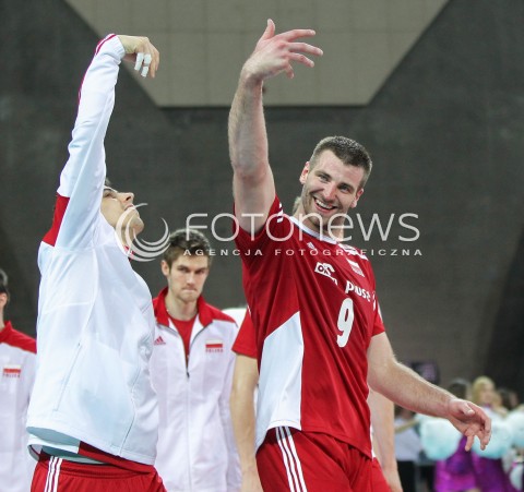  17.05.2014 WROCLAW <br />SIATKOWKA MEZCZYZN <br />TURNIEJ KWALIFIKACYJNY DO MISTRZOSTW EUROPY 2015<br />2015 FIVB WORLD CHAMPIONSHIP - EUROPEAN QUALIFICATION MEN <br />MECZ POLSKA - MACEDONIA ( POLAND - FYROM ) <br />N/Z GRZEGORZ BOCIEK FABIAN DRZYZGA RADOSC EMOCJE SYLWETKA <br /> 