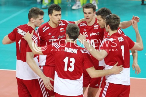  17.05.2014 WROCLAW <br />SIATKOWKA MEZCZYZN <br />TURNIEJ KWALIFIKACYJNY DO MISTRZOSTW EUROPY 2015<br />2015 FIVB WORLD CHAMPIONSHIP - EUROPEAN QUALIFICATION MEN <br />MECZ POLSKA - MACEDONIA ( POLAND - FYROM ) <br />N/Z FABIAN DRZYZGA PIOTR NOWAKOWSKI MARIUSZ WLAZLY MICHAL WINIARSKI MICHAL KUBIAK KAROL KLOS RADOSC EMOCJE <br /> 