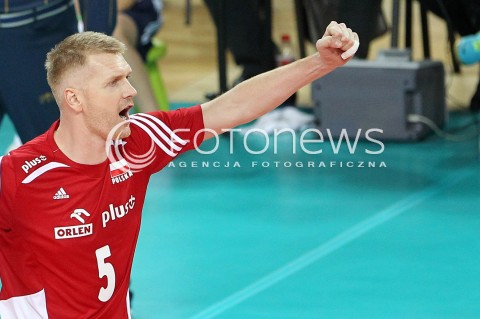  17.05.2014 WROCLAW <br />SIATKOWKA MEZCZYZN <br />TURNIEJ KWALIFIKACYJNY DO MISTRZOSTW EUROPY 2015<br />2015 FIVB WORLD CHAMPIONSHIP - EUROPEAN QUALIFICATION MEN <br />MECZ POLSKA - MACEDONIA ( POLAND - FYROM ) <br />N/Z PAWEL ZAGUMNY RADOSC EMOCJE SYLWETKA <br /> 