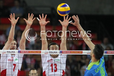  18.05.2014 WROCLAW <br />SIATKOWKA MEZCZYZN <br />TURNIEJ KWALIFIKACYJNY DO MISTRZOSTW EUROPY 2015<br />2015 FIVB WORLD CHAMPIONSHIP - EUROPEAN QUALIFICATION MEN <br />MECZ POLSKA - SLOWENIA ( POLAND - SLOVENIA ) <br />N/Z KAROL KLOS MICHAL KUBIAK <br /> 