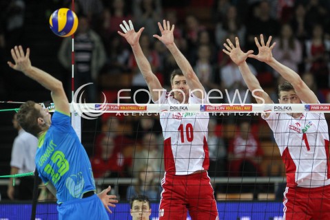  18.05.2014 WROCLAW <br />SIATKOWKA MEZCZYZN <br />TURNIEJ KWALIFIKACYJNY DO MISTRZOSTW EUROPY 2015<br />2015 FIVB WORLD CHAMPIONSHIP - EUROPEAN QUALIFICATION MEN <br />MECZ POLSKA - SLOWENIA ( POLAND - SLOVENIA ) <br />N/Z MARIUSZ WLAZLY PIOTR NOWAKOWSKI <br /> 