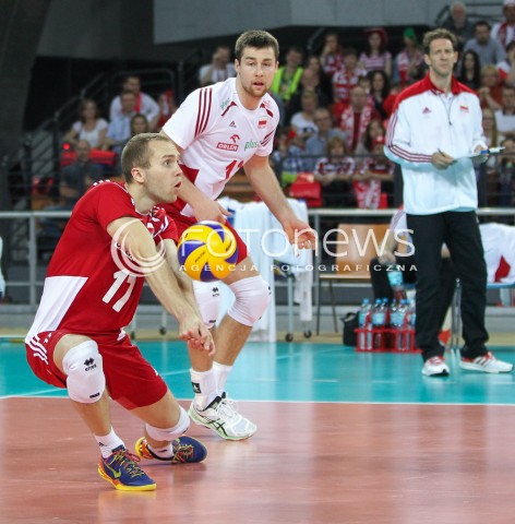  18.05.2014 WROCLAW <br />SIATKOWKA MEZCZYZN <br />TURNIEJ KWALIFIKACYJNY DO MISTRZOSTW EUROPY 2015<br />2015 FIVB WORLD CHAMPIONSHIP - EUROPEAN QUALIFICATION MEN <br />MECZ POLSKA - SLOWENIA ( POLAND - SLOVENIA ) <br />N/Z PAWEL ZATORSKI MICHAL KUBIAK STEPHANE ANTIGA TRENER ( HEAD COACH ) <br /> 