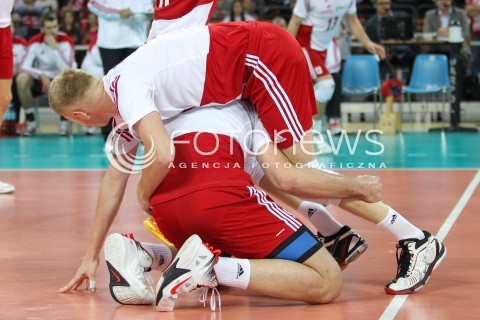  18.05.2014 WROCLAW <br />SIATKOWKA MEZCZYZN <br />TURNIEJ KWALIFIKACYJNY DO MISTRZOSTW EUROPY 2015<br />2015 FIVB WORLD CHAMPIONSHIP - EUROPEAN QUALIFICATION MEN <br />MECZ POLSKA - SLOWENIA ( POLAND - SLOVENIA ) <br />N/Z PAWEL ZAGUMNY GRZEGORZ BOCIEK ZDERZENIE<br /> 