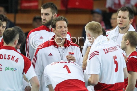  18.05.2014 WROCLAW <br />SIATKOWKA MEZCZYZN <br />TURNIEJ KWALIFIKACYJNY DO MISTRZOSTW EUROPY 2015<br />2015 FIVB WORLD CHAMPIONSHIP - EUROPEAN QUALIFICATION MEN <br />MECZ POLSKA - SLOWENIA ( POLAND - SLOVENIA ) <br />N/Z STEPHANE ANTIGA TRENER ( HEAD COACH ) <br /> 