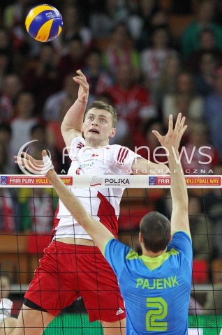  18.05.2014 WROCLAW <br />SIATKOWKA MEZCZYZN <br />TURNIEJ KWALIFIKACYJNY DO MISTRZOSTW EUROPY 2015<br />2015 FIVB WORLD CHAMPIONSHIP - EUROPEAN QUALIFICATION MEN <br />MECZ POLSKA - SLOWENIA ( POLAND - SLOVENIA ) <br />N/Z PIOTR NOWAKOWSKI <br /> 