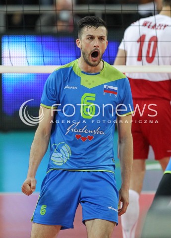  18.05.2014 WROCLAW <br />SIATKOWKA MEZCZYZN <br />TURNIEJ KWALIFIKACYJNY DO MISTRZOSTW EUROPY 2015<br />2015 FIVB WORLD CHAMPIONSHIP - EUROPEAN QUALIFICATION MEN <br />MECZ POLSKA - SLOWENIA ( POLAND - SLOVENIA ) <br />N/Z MITJA GASPARINI RADOSC EMOCJE SYLWETKA <br /> 