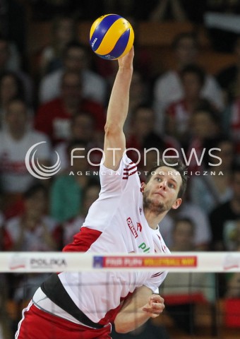  18.05.2014 WROCLAW <br />SIATKOWKA MEZCZYZN <br />TURNIEJ KWALIFIKACYJNY DO MISTRZOSTW EUROPY 2015<br />2015 FIVB WORLD CHAMPIONSHIP - EUROPEAN QUALIFICATION MEN <br />MECZ POLSKA - SLOWENIA ( POLAND - SLOVENIA ) <br />N/Z BARTOSZ KUREK SYLWETKA ATAK<br /> 