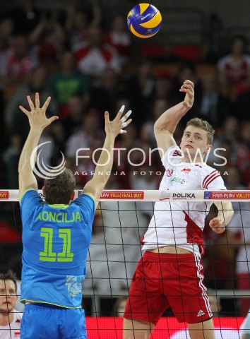  18.05.2014 WROCLAW <br />SIATKOWKA MEZCZYZN <br />TURNIEJ KWALIFIKACYJNY DO MISTRZOSTW EUROPY 2015<br />2015 FIVB WORLD CHAMPIONSHIP - EUROPEAN QUALIFICATION MEN <br />MECZ POLSKA - SLOWENIA ( POLAND - SLOVENIA ) <br />N/Z PIOTR NOWAKOWSKI <br /> 