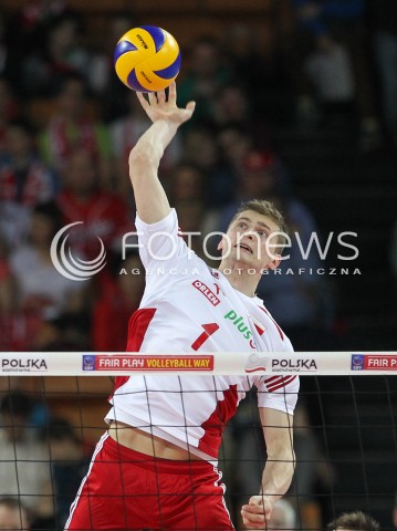  18.05.2014 WROCLAW <br />SIATKOWKA MEZCZYZN <br />TURNIEJ KWALIFIKACYJNY DO MISTRZOSTW EUROPY 2015<br />2015 FIVB WORLD CHAMPIONSHIP - EUROPEAN QUALIFICATION MEN <br />MECZ POLSKA - SLOWENIA ( POLAND - SLOVENIA ) <br />N/Z PIOTR NOWAKOWSKI SYLWETKA ATAK<br /> 