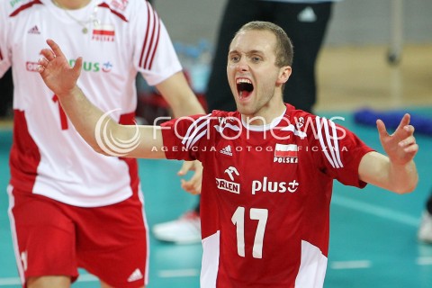  18.05.2014 WROCLAW <br />SIATKOWKA MEZCZYZN <br />TURNIEJ KWALIFIKACYJNY DO MISTRZOSTW EUROPY 2015<br />2015 FIVB WORLD CHAMPIONSHIP - EUROPEAN QUALIFICATION MEN <br />MECZ POLSKA - SLOWENIA ( POLAND - SLOVENIA ) <br />N/Z PAWEL ZATORSKI RADOSC EMOCJE SYLWETKA <br /> 
