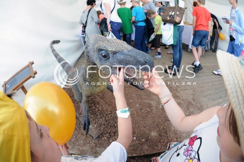  31.05.2014 WARSZAWA<br />18 PIKNIK NAUKOWY POLSKIEGO RADIA I CENTRUM NAUKI KOPERNIK<br />N/Z WIDZOWIE PIKNIKU DZIECI DINOZAUR RECE<br /> 