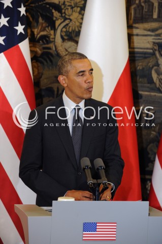  03.06.2014 WARSZAWA<br />SPOTKANIE PREZYDENTA BARACKA OBAMY Z PREZYDENTEM BRONISLAWEM KOMOROWSKIM<br />President Obama in Poland. Barack Obama and President Bronislaw Komorowski meet at Belweder Palace<br />N/Z USA BARACK OBAMA<br /> 