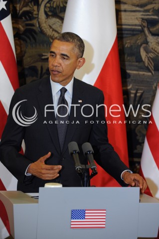  03.06.2014 WARSZAWA<br />SPOTKANIE PREZYDENTA BARACKA OBAMY Z PREZYDENTEM BRONISLAWEM KOMOROWSKIM<br />President Obama in Poland. Barack Obama and President Bronislaw Komorowski meet at Belweder Palace<br />N/Z PREZYDENT USA BARACK OBAMA<br /> 