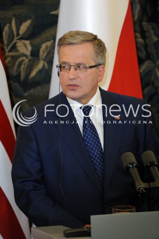  03.06.2014 WARSZAWA<br />SPOTKANIE PREZYDENTA BARACKA OBAMY Z PREZYDENTEM BRONISLAWEM KOMOROWSKIM<br />President Obama in Poland. Barack Obama and President Bronislaw Komorowski meet at Belweder Palace<br />N/Z PREZYDENT POLSKI BRONISLAW KOMOROWSKI<br /> 