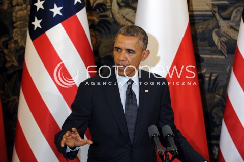  03.06.2014 WARSZAWA<br />SPOTKANIE PREZYDENTA BARACKA OBAMY Z PREZYDENTEM BRONISLAWEM KOMOROWSKIM<br />President Obama in Poland. Barack Obama and President Bronislaw Komorowski meet at Belweder Palace<br />N/Z PREZYDENT USA BARACK OBAMA<br /> 