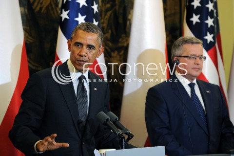  03.06.2014 WARSZAWA<br />SPOTKANIE PREZYDENTA BARACKA OBAMY Z PREZYDENTEM BRONISLAWEM KOMOROWSKIM<br />President Obama in Poland. Barack Obama and President Bronislaw Komorowski meet at Belweder Palace<br />N/Z PREZYDENT POLSKI BRONISLAW KOMOROWSKI PREZYDENT USA BARACK OBAMA<br /> 