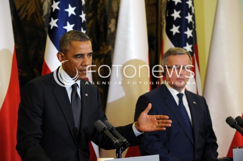  03.06.2014 WARSZAWA<br />SPOTKANIE PREZYDENTA BARACKA OBAMY Z PREZYDENTEM BRONISLAWEM KOMOROWSKIM<br />President Obama in Poland. Barack Obama and President Bronislaw Komorowski meet at Belweder Palace<br />N/Z PREZYDENT POLSKI BRONISLAW KOMOROWSKI PREZYDENT USA BARACK OBAMA<br /> 