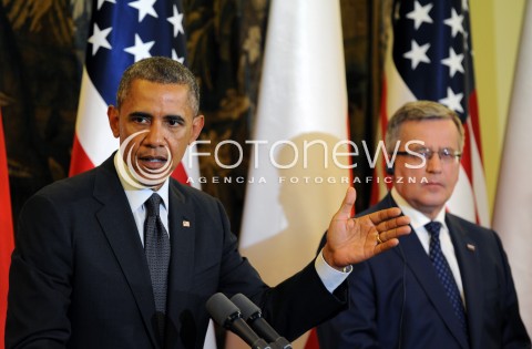  03.06.2014 WARSZAWA<br />SPOTKANIE PREZYDENTA BARACKA OBAMY Z PREZYDENTEM BRONISLAWEM KOMOROWSKIM<br />President Obama in Poland. Barack Obama and President Bronislaw Komorowski meet at Belweder Palace<br />N/Z PREZYDENT POLSKI BRONISLAW KOMOROWSKI PREZYDENT USA BARACK OBAMA<br /> 