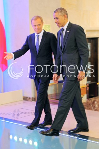  03.06.2014 WARSZAWA<br />WIZYTA PREZYDENTA USA BARACKA OBAMY W POLSCE<br />SPOTKANIE PREZYDENTA BARACKA OBAMY Z PREMIEREM DONALDEM TUSKIEM<br />President Obama in Poland. Barack Obama and Prime Minister Donald Tusk meet at the Polish Chancellery<br />N/Z BARACK OBAMA DONALD TUSK<br /> 