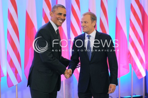  03.06.2014 WARSZAWA<br />WIZYTA PREZYDENTA USA BARACKA OBAMY W POLSCE<br />SPOTKANIE PREZYDENTA BARACKA OBAMY Z PREMIEREM DONALDEM TUSKIEM<br />President Obama in Poland. Barack Obama and Prime Minister Donald Tusk meet at the Polish Chancellery<br />N/Z BARACK OBAMA DONALD TUSK<br /> 