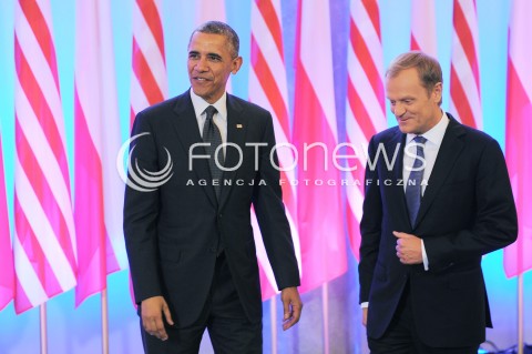  03.06.2014 WARSZAWA<br />WIZYTA PREZYDENTA USA BARACKA OBAMY W POLSCE<br />SPOTKANIE PREZYDENTA BARACKA OBAMY Z PREMIEREM DONALDEM TUSKIEM<br />President Obama in Poland. Barack Obama and Prime Minister Donald Tusk meet at the Polish Chancellery<br />N/Z BARACK OBAMA DONALD TUSK<br /> 