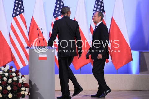  03.06.2014 WARSZAWA<br />WIZYTA PREZYDENTA USA BARACKA OBAMY W POLSCE<br />SPOTKANIE PREZYDENTA BARACKA OBAMY Z PREMIEREM DONALDEM TUSKIEM<br />President Obama in Poland. Barack Obama and Prime Minister Donald Tusk meet at the Polish Chancellery<br />N/Z BARACK OBAMA DONALD TUSK<br /> 