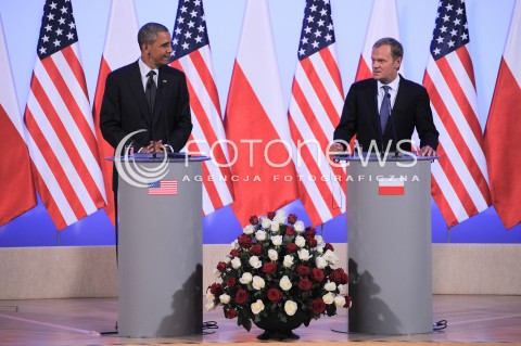 03.06.2014 WARSZAWA<br />WIZYTA PREZYDENTA USA BARACKA OBAMY W POLSCE<br />SPOTKANIE PREZYDENTA BARACKA OBAMY Z PREMIEREM DONALDEM TUSKIEM<br />President Obama in Poland. Barack Obama and Prime Minister Donald Tusk meet at the Polish Chancellery<br />N/Z BARACK OBAMA DONALD TUSK<br /> 