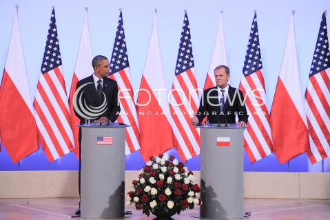  03.06.2014 WARSZAWA<br />WIZYTA PREZYDENTA USA BARACKA OBAMY W POLSCE<br />SPOTKANIE PREZYDENTA BARACKA OBAMY Z PREMIEREM DONALDEM TUSKIEM<br />President Obama in Poland. Barack Obama and Prime Minister Donald Tusk meet at the Polish Chancellery<br />N/Z BARACK OBAMA DONALD TUSK<br /> 