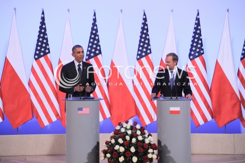  03.06.2014 WARSZAWA<br />WIZYTA PREZYDENTA USA BARACKA OBAMY W POLSCE<br />SPOTKANIE PREZYDENTA BARACKA OBAMY Z PREMIEREM DONALDEM TUSKIEM<br />President Obama in Poland. Barack Obama and Prime Minister Donald Tusk meet at the Polish Chancellery<br />N/Z BARACK OBAMA DONALD TUSK<br /> 