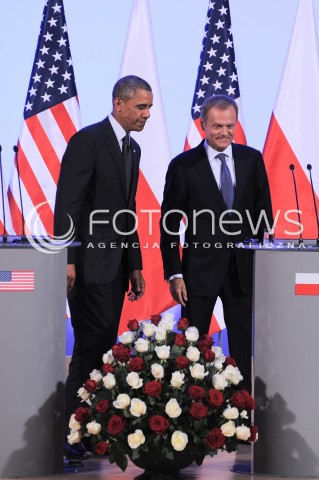  03.06.2014 WARSZAWA<br />WIZYTA PREZYDENTA USA BARACKA OBAMY W POLSCE<br />SPOTKANIE PREZYDENTA BARACKA OBAMY Z PREMIEREM DONALDEM TUSKIEM<br />President Obama in Poland. Barack Obama and Prime Minister Donald Tusk meet at the Polish Chancellery<br />N/Z BARACK OBAMA DONALD TUSK<br /> 