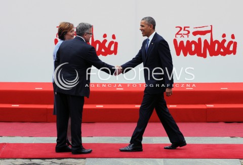  04.06.2014 WARSZAWA<br />GLOWNE UROCZYSTOSCI Z OKAZJI 25 LECIA WOLNYCH WYBOROW W POLSCE<br />N/Z PREZYDENT USA BARACK OBAMA PREZYDENT RZECZYPOSPOLITEJ POLSKIEJ BRONISLAW KOMOROWSKI ANNA KOMOROWSKA<br /> 