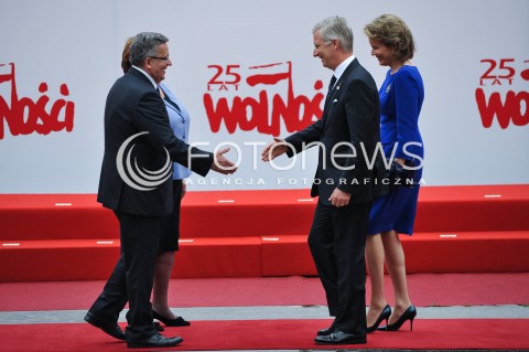  04.06.2014 WARSZAWA <br />GLOWNE UROCZYSTOSCI Z OKAZJI 25 LECIA WOLNYCH WYBOROW W POLSCE<br />N/Z PREZYDENT RP BRONISLAW KOMOROWSKI Z MALZONKA ANNA KOMOROWSKA KROL BELGOW FILIP KROLOWA BELGOW MATYLDA <br /> 